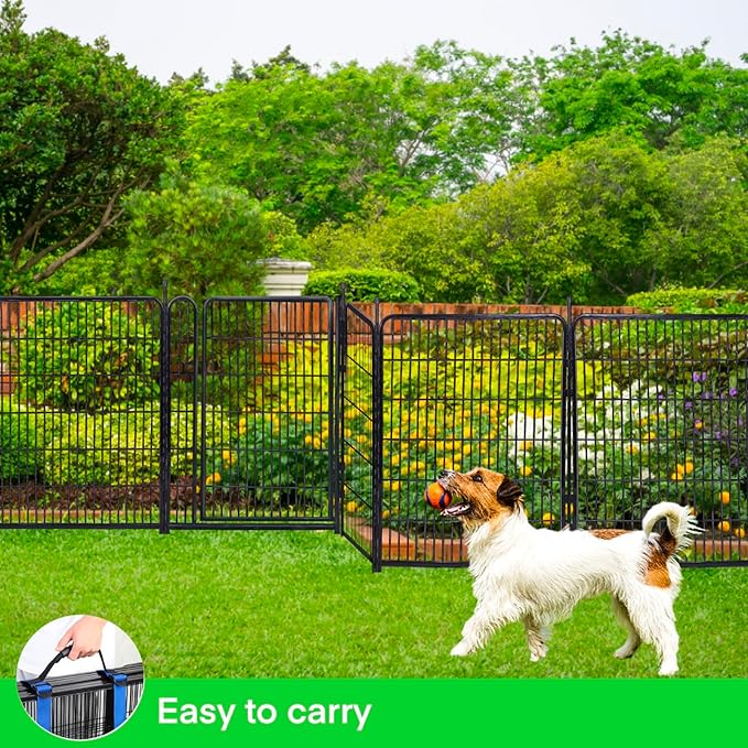 Tall Garden Fence Animal Barrier, 48 in(H) Fencing for Garden Beds, 4 Panels Total 8.9 Ft(L),Temporary Fence for Dogs Outdoor, 21 in Wide Low Threshold Gate, Garden Fence Border,Rabbit Fence