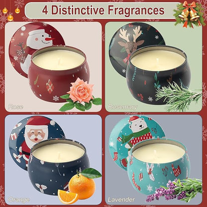 Christmas Scented Candles Gifts - Xmas Candle Gift Set for Women Men Aromatherapy Soy Wax Natural Small Festival Aroma Candle Gift 4 PCS 4.4 Oz for Mothers Day Birthday Diwali Teachers Girls