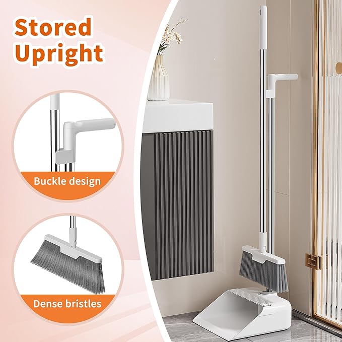 Household Broom with Dustpan Combo Set, Air Broom with Extra-Long Adjustable Aluminum Handle, Cleaning Supplies for Housekeeping (M3)