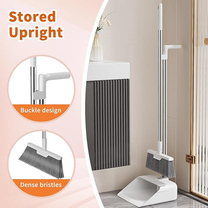 Household Broom with Dustpan Combo Set, Air Broom with Extra-Long Adjustable Aluminum Handle, Cleaning Supplies for Housekeeping (M3)