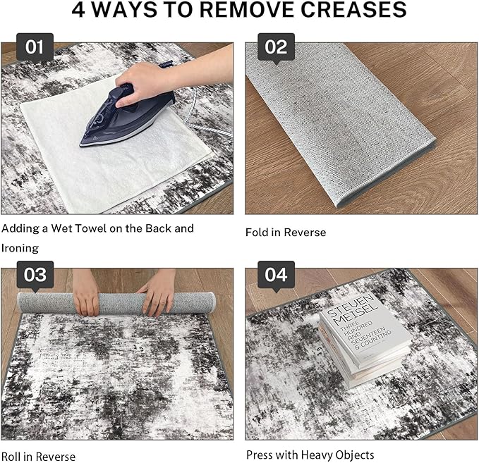 Modern Abstract Runner Rug 2x5, Grey Black Washable Kitchen Runner Entryway Rug Mat Non-Slip Soft Hallway Rug Runner Thin Print Faux Wool Carpet for Bedroom Laundry Room Indoor