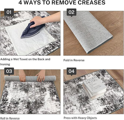 Modern Abstract Runner Rug 2x6, Black Grey Washable Kitchen Runner Non-Slip Soft Hallway Rug Runner Thin Print Faux Wool Carpet for Entryway Bedroom Laundry Room Indoor Home Decor
