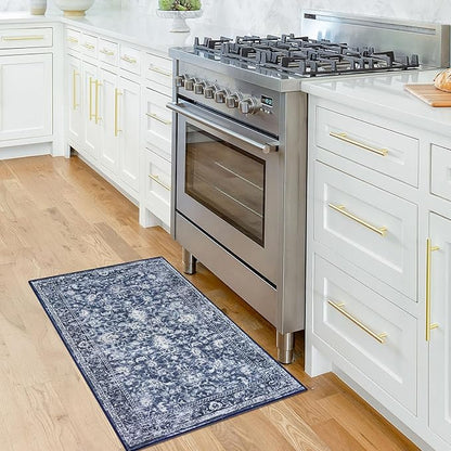 KILOCOCO Moroccan Small Area Rug 2x3 Washable Rug Entryway Mat Printed Vintage Floral Soft Non-Slip Blue Kitchen Rugs Indoor Door Mat, Accent Throw Rugs for Laundry Room Bedroom Entrance