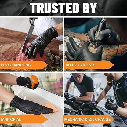 5-6 Mil HEAVY DUTY Black Nitrile Gloves, Powder Free, Latex-Free, Exam, Food, Mechanic, Tattoo Disposable Gloves