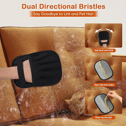 2Pcs Pet Hair Removal Gloves for Cats & Dogs: Upgraded Five-Finger Electrostatic Magic Brush | Reusable Pet Fur Remover Glove for Laundry, Couch, Carpet, Car Seats, Furniture & Clothing (Black)