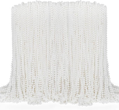 100PCS Bead Necklace, White Mardi Gras Beads Necklaces Bulk, 33" Metallic Round Beads Accessories, Bead Necklace Holiday Events Parade Throws Bridal Shower Party Decor Supplies Favors
