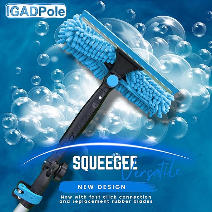 IGADPole Washing Kit: Water-fed Brush, Cobweb Duster and 10” Squeegee and Soap Dispenser, with 5-Stage Telescoping Pole 5-20ft Pole