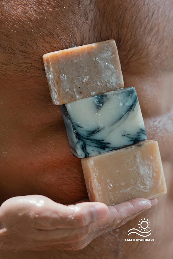 Mens Natural Soap Bar - Bali Bars Men All Natural Cold Process Castile Bath Body Soap Bar For Men with Premium Essential Oils Vegan Handmade (6pcs of 4.5oz Each) Gift Set