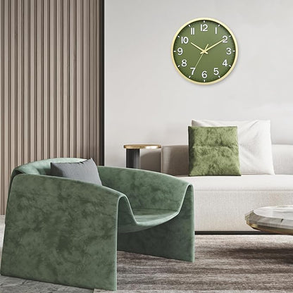 Wall Clocks Battery Operated 10 inch Modern Wall Clock,Silent Non Ticking Wall Clock for Living Room Bedroom Kitchen Office Classroom Decor (Green Gold)