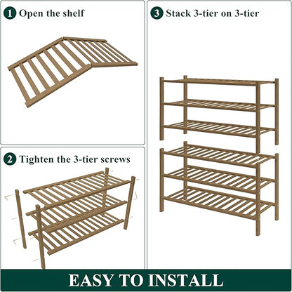 Smiry Bamboo Shoe Rack for Closet, 6 Tier Wooden Stackable Shoe Organizer, Free Standing Shoes Storage Shelf for Entryway, Front Door Entrance, Walnut