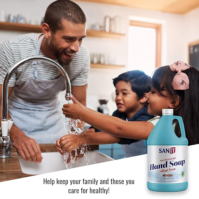 Sanit Silky Clean Antibacterial Liquid Gel Hand Soap Refill - Advanced Formula with Coconut Oil and Aloe Vera - All Natural Moisturizing Hand Wash - Made in USA, Coconut, 1 Gallon