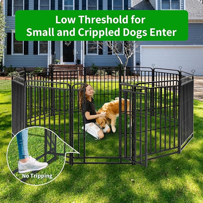 Dog Playpen Outdoor 32 Piece Panels Heavy Duty Dog Fence 47" Height with Thick Pipe Anti-Rust with Doors Portable for RV Camping Yard, Total 71FT, 406 Sq.ft, Snowy Black