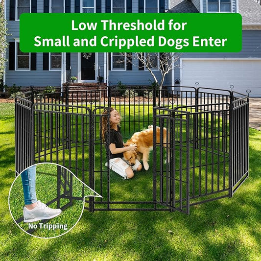 Dog Playpen Outdoor 32 Piece Panels Heavy Duty Dog Fence 47" Height with Thick Pipe Anti-Rust with Doors Portable for RV Camping Yard, Total 71FT, 406 Sq.ft, Snowy Black