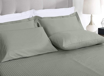 Threadmill 100% Cotton Sheets for King Size Bed - 600 Thread Count King Bed Sheets Set with 16” Deep Pocket - Damask Stripe Sateen Weave 4-Piece Bedding Set with Cooling Effect, Moonrock Grey
