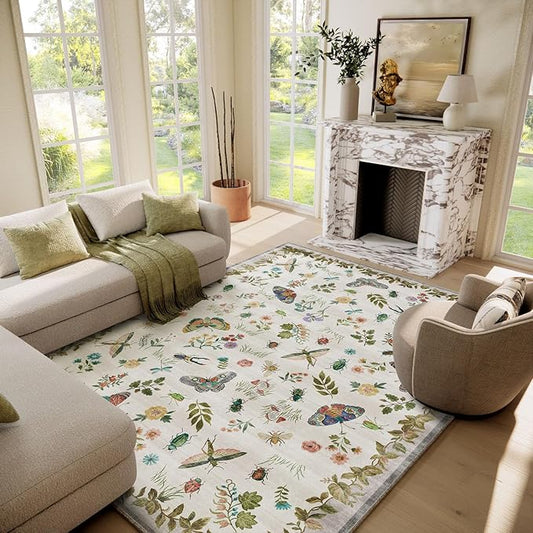 6x9 Area Rugs for Living Room: Washable Bedroom Rug Vintage Rugs Indoor Stain Resistant Non Slip Low Pile Soft Carpet for Kitchen Dining Room Farmhouse Nursery Kids Room