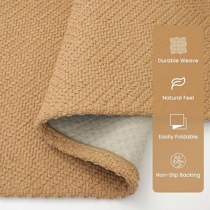 Braided Runner Rug 2x8 Ft Washable Runners for Hallways Kitchen Runner Rug with Rubber Backing Cotton Entryway Runner Indoor, Woven Floor Carpet for Hall Kitchen Bedroom, Warm Tan