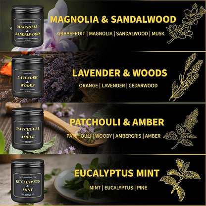 Scented Candles for Men, 4 Pack Mens Candles for Home Scented, 28oz Soy Wax Candles Set - Lavender/Patchouli/Sandalwood/Eucalyptus, Aromatherapy Candles Gift Idea for Dad, Husband, Boyfriend