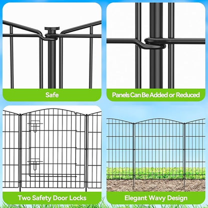 INJOPEXI Garden Fence 12 Panels 23.6ft (L)×30in (H) Decorative Garden Fences with 11 Panels + 1 Gate, No Dig Animal Barrier Fencing Rustproof Metal Wire Temporary Dog Fence Border for Outdoor Yard