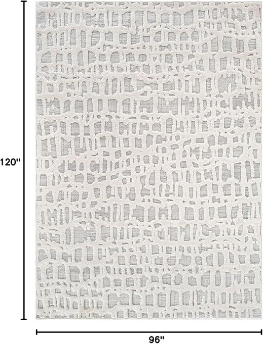 Beverly Rug Micro Loop Area Rug Gray/White 8x10 Abstract Modern Luxury Irregular Grid Durable Soft Indoor Rugs for Living Dining Room Office Stain Resistant Non Shedding Casual Indoor Carpet 8 x 10