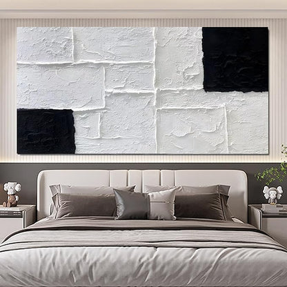 Trogonup Black and White Abstract Textured Wall Art for Living Room Rectangle Painting Large Artwork for Bedroom Home Office Ready to Hang 24"x48"