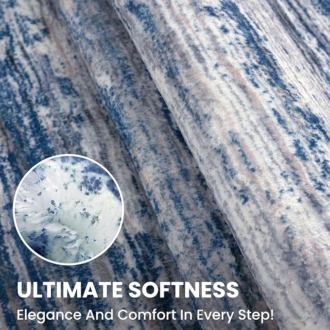 2x8 Modern Abstract Runner Rug for Hallways, Navy Blue Gray Neutral Multi Super Soft Hallway Decor Kitchen Rugs with Non-Slip, Non-Shedding Washable Rug for Entryway Bedroom Indoor