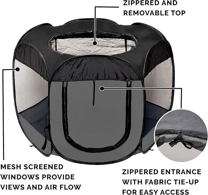 Furhaven Portable Dog Playpen Cat Tent, Pet playground,Kennel foldable indoor outdoor zippered puppy crate - Gray, Small