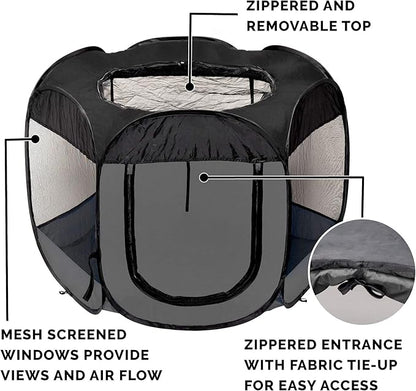 Furhaven Portable Dog Playpen Cat Tent, Pet playground,Kennel foldable indoor outdoor zippered puppy crate - Gray, Small