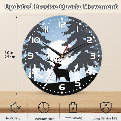 Moonlight Elk Deer Wall Clock, Contemporary Home Decor Easy to Read Wall Clock for Living Room, Bedroom, Bathroom and Kitchen, 10 Inch