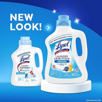 Lysol Laundry Sanitizer Additive, Free & Clear, Free from Fragrance and Dyes, 0% Bleach Laundry Sanitizer, Bacteria-causing Laundry Odor Eliminator, Unscented, 90 Fl Oz (Pack of 1) - Package May Vary