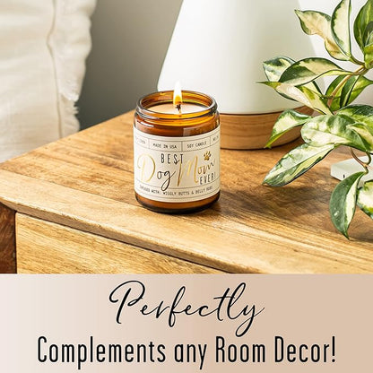 Dog Mom Gifts for Women, Dog Lovers Gifts for Women - 'Best Dog Mom Ever' Soy Candle, w/Fresh Linen I Gifts for Dog Lovers I Dog Gifts for Women I 9oz Reusable Jar, 50Hr Burn, Made in USA