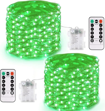 JMEXSUSS 2 Pack Green Fairy Lights Battery Operated, Total 400 LED 132ft Twinkle String Lights with Remote, 8 Modes Halloween Lights for Tree Fireplace Bedroom Indoor Outdoor Xmas Halloween Decor