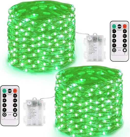 JMEXSUSS 2 Pack Green Fairy Lights Battery Operated, Total 400 LED 132ft Twinkle String Lights with Remote, 8 Modes Halloween Lights for Tree Fireplace Bedroom Indoor Outdoor Xmas Halloween Decor