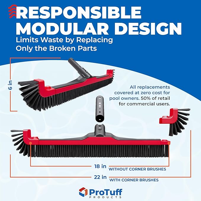 ProTuff 22" Pool Brush Head – 12 Pack – Lifetime 490 'Promise – Sturdy Bristles, Tough on Algae, Dirt & Grime – Cleans 3X Faster – Extra-Wide Pool Scrubber Brush with Pole Attachment Option