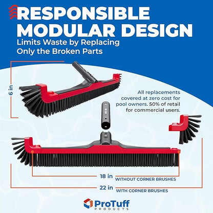 ProTuff 22" Pool Brush Head – 12 Pack – Lifetime 490 'Promise – Sturdy Bristles, Tough on Algae, Dirt & Grime – Cleans 3X Faster – Extra-Wide Pool Scrubber Brush with Pole Attachment Option