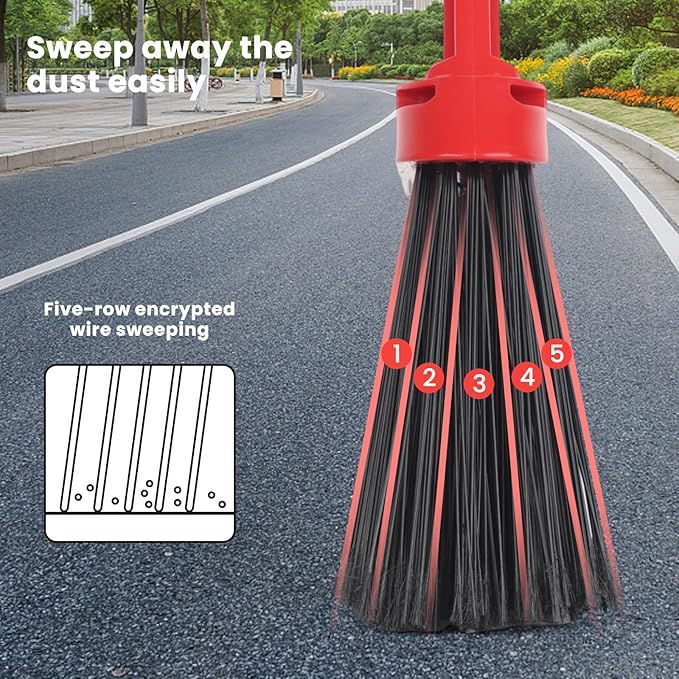 Commercial Broom and Dustpan Set, Jumbo Lobby Debris Dustpan (13.5inch*13.5inch), Heavy Duty Broom (14inch Width), 2 Sets, Red,for Indoor and Outdoor Cleaning