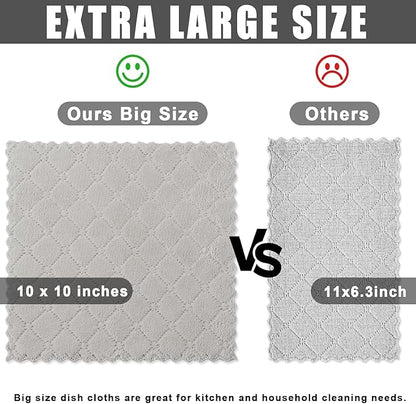 Homaxy 24 Pack Kitchen Dish Cloths (10 x 10 Inches, Grey), Super Soft and Absorbent Coral Velvet Dish Towels, Nonstick Oil Fast Drying Microfiber Cleaning Cloth, No Lint Household Dishcloths
