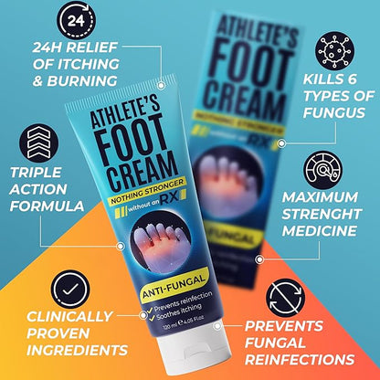 Foot Cream | Athlete’s Foot Cream for Cracked Heels, Dry Skin & Itchy Feet | Relieves Itching, Burning & Redness | Antifungal Treatment Helps with Nail Fungus, Jock Itch & Ringworm | 4.05 fl oz