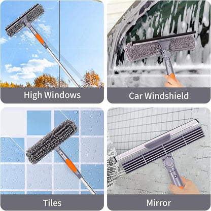 Window Washing Kit with Extension Pole, 73’’ Window Cleaning Squeegee Kit, 3 in 1 Window Cleaning Kit with 2 Microfiber Pads & 2 Chenille Pads for Indoor Outdoor Windows
