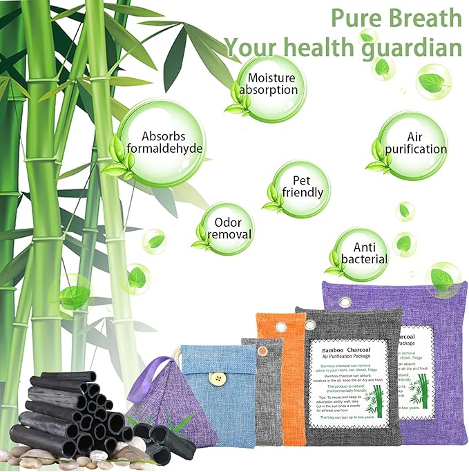 Bamboo Charcoal Bags Odor Absorber 20 Pack×50g Bamboo Charcoal Air Purifying Bags, for Car Air Fresheners, Odor Eliminator for Home，Shoe Deodorizer - Colorful-Activated Charcoal Odor Absorbers