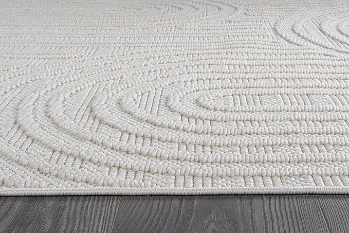 Beverly Rug Micro Loop Area Rug White 8x10 Modern Luxury Soft Circle Geometric Durable Indoor Area Rugs for Living Dining Room Office Stain Resistant Non Shedding Casual Indoor Carpet White 8 x 10