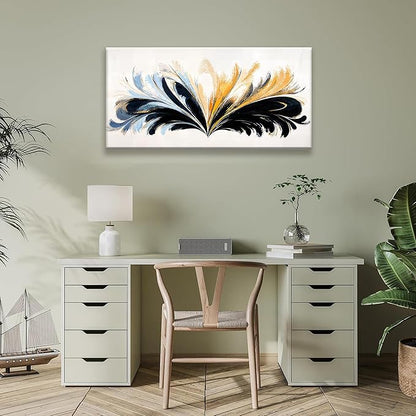 QSQ Black And Gold Abstract Wall Art Print Painting Canvas Art Wall Decor Artwork Abstract Blue Feather Wall Decor Pictures For Bedroom Kitchen Office Artwork 20 X 40 Inch Ready To Hang