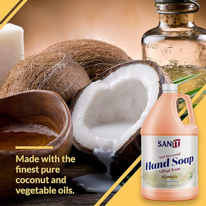 Sanit Silky Clean Antibacterial Liquid Gel Hand Soap Refill - Advanced Formula with Coconut Oil and Aloe Vera - All Natural Moisturizing Hand Wash - Made in USA, Original Gold, 1 Gallon