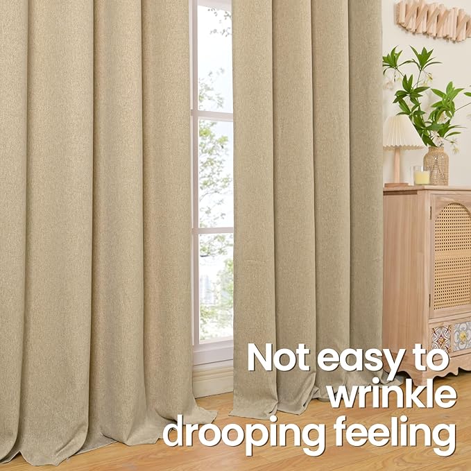 BGment Sand Beige Linen Curtains for Living Room 84 Inch Length 2 Panels Set, Burlap Semi Sheer Window Drapes Light Filtering No See Through for Bedroom Farmhouse, Each 38 Inch Wide