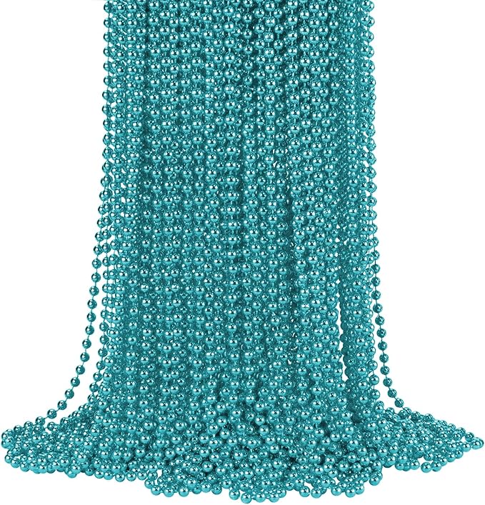 YAXINRUI 72 PCS Teal Bead Necklaces, Teal Mardi Gras Beads, 33 Inch Round Beaded Necklaces School Spirit Day Necklace for Mardi Gras Party Christmas Festive Events, Party Favors