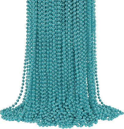 YAXINRUI 72 PCS Teal Bead Necklaces, Teal Mardi Gras Beads, 33 Inch Round Beaded Necklaces School Spirit Day Necklace for Mardi Gras Party Christmas Festive Events, Party Favors