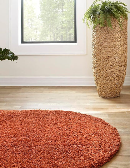 Unique Loom Solid Shag Collection Area Rug (3' 3" x 5' 3" Oval, Terracotta)