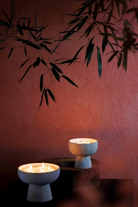 Blueme Romance Candle | Oakmoss & Sandalwood | 6 Wick - Refillable Wellness Candle with Essential Oils, Hand Finished & Poured Soy Wax Blend Ceramic Vessel, Natural Cotton Wicks | Giant 45 oz