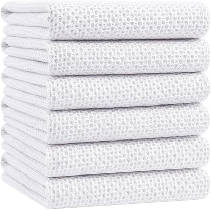 Homaxy 100% Cotton Waffle Weave Kitchen Dish Towels, Ultra Soft Absorbent Quick Drying Cleaning Towel, 20x28 Inches, 6-Pack, White
