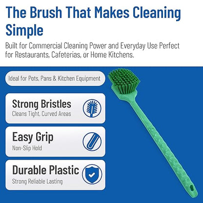SPARTA 40501EC09 Plastic Large Scrub Brush, Kitchen Brush, Utility Brush With Long Handle For Cleaning, 20 Inches, Green