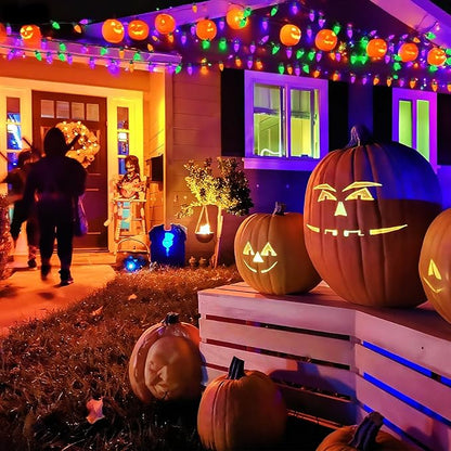 KAQ 2PK 100LED Orange Purple and Green C9 Halloween Lights Waterproof Indoor Outdoor, Extendable 98FT String Lights Plug in with 13 Lighting Modes, Halloween Decorations for Party, Outside Yard Decor